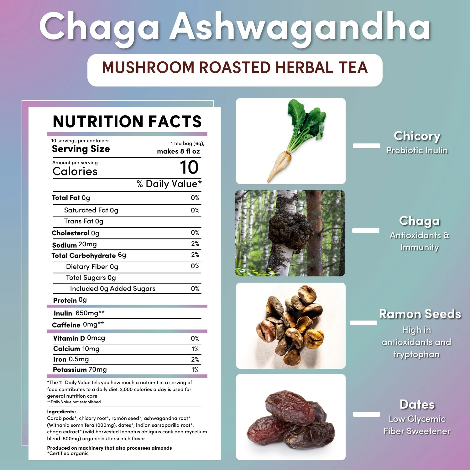 Chaga Ashwagandha Butterscotch Cream Mushroom Herbal Tea - Image 7